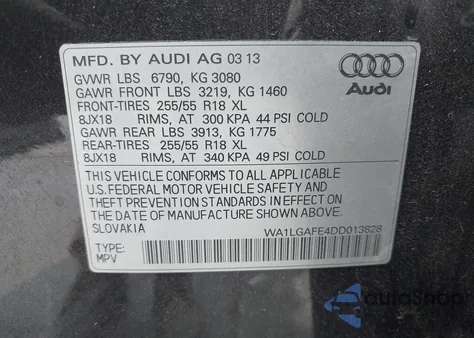 2013 Audi Q7 3.0T Premium z USA, uszkodzony, nr VIN WA1LGAFE4DD013828